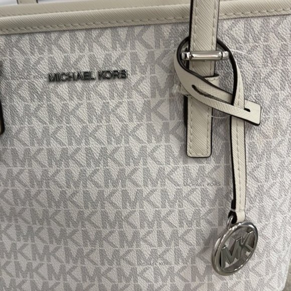 Michael Kors Jet Set Travel Extra-Small Logo Top-Zip Tote Bag Optic White Multi - Picture 6 of 16
